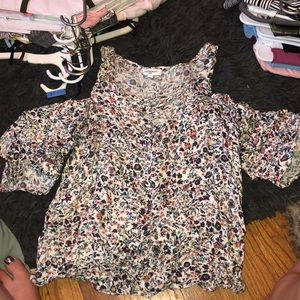 Floral shoulder cut off shirts